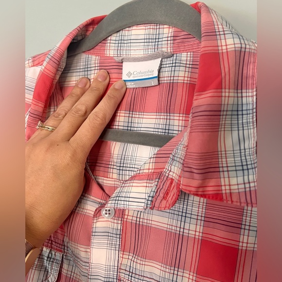 Columbia Omni-Wick Outdoor Button-down Shirt Red Blue Grey Plaid‎ Large - Picture 2 of 8
